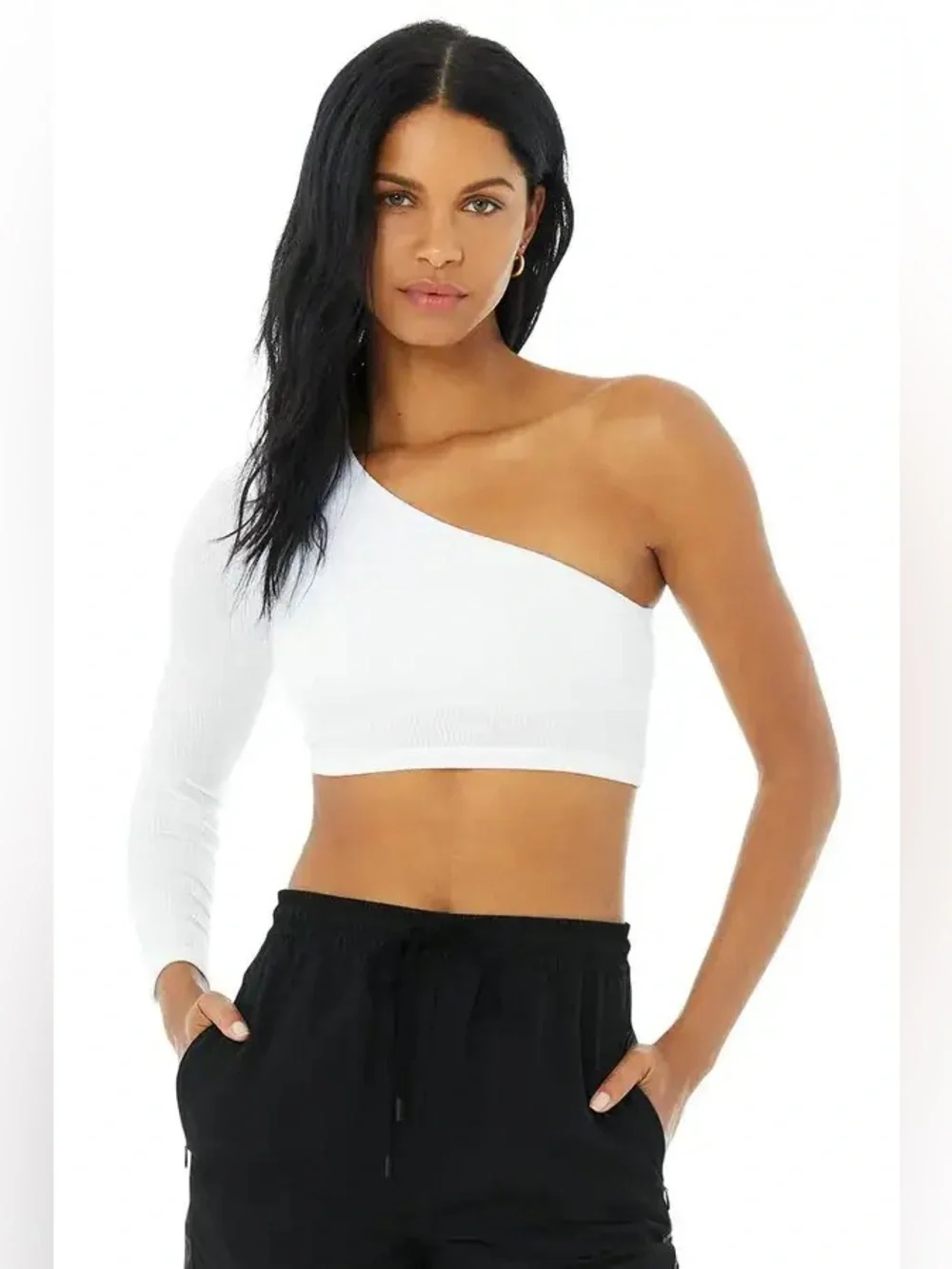 ALO YOGA Ribbed Wave Crop Long Sleeve Top Size Large
